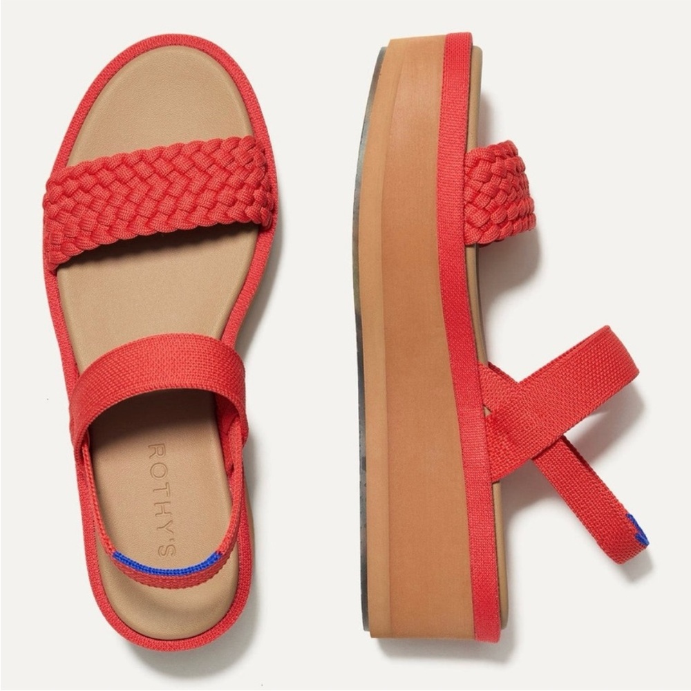 Rothy's The Lightweight Platform Wedge Sandals Red Hot Woven-Size 10-NWT - Picture 2 of 9